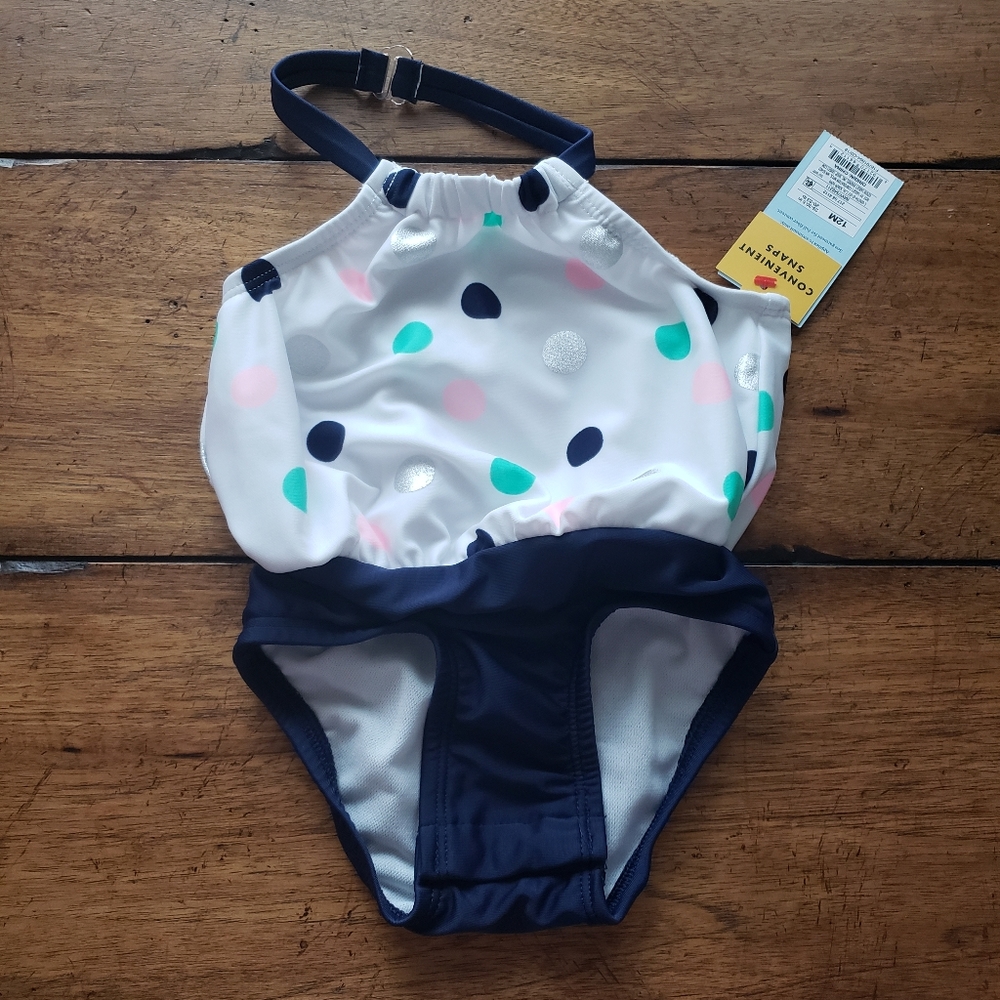 NWT 12 month Cat and Jack 1 piece Snap swimsuit